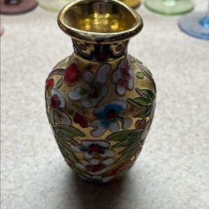 Small Floral Gold Accent Cloisonné Vase